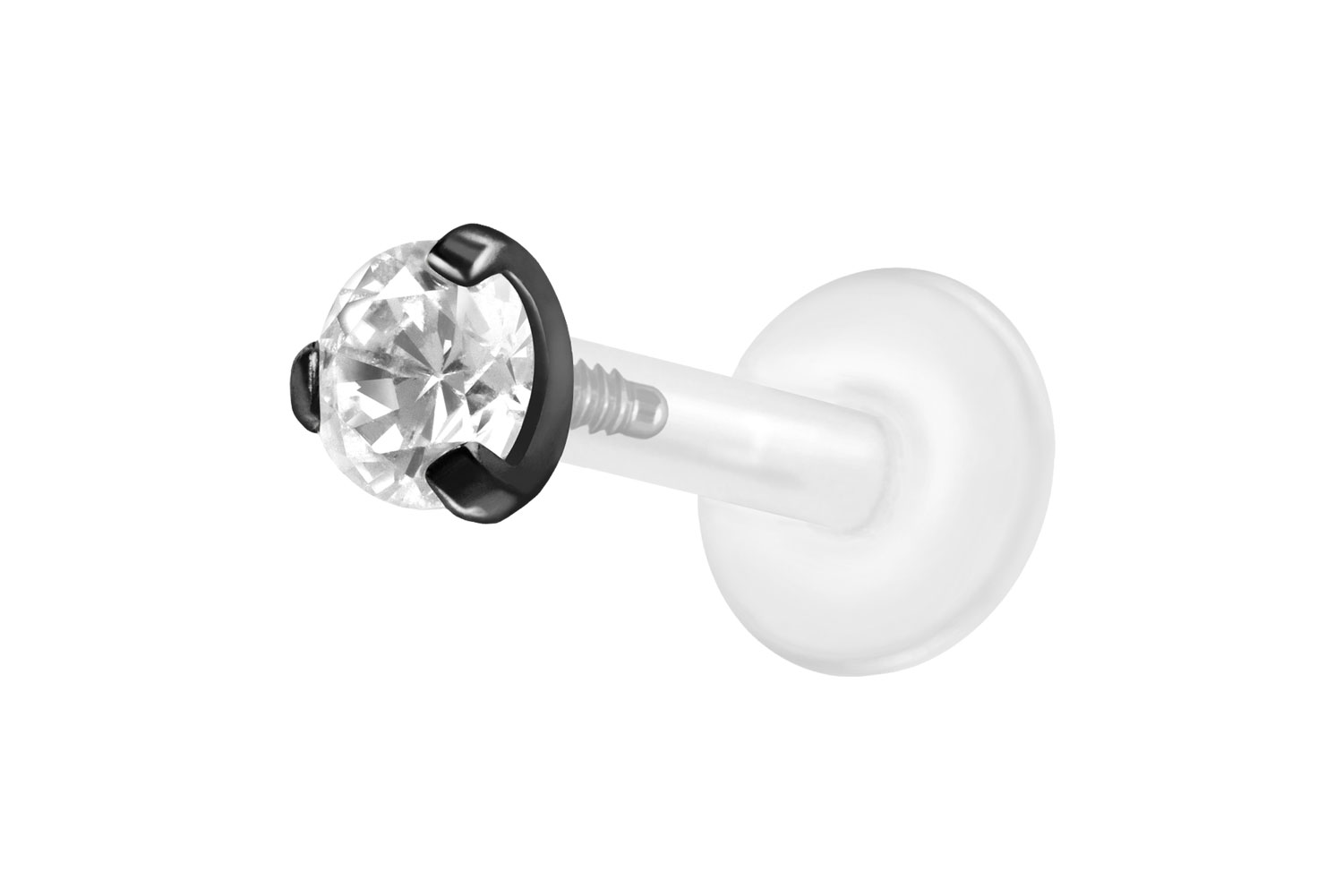 PTFE Labret Piercing mit Innengewinde + Titan-Aufsatz EINGEFASSTER KRISTALL